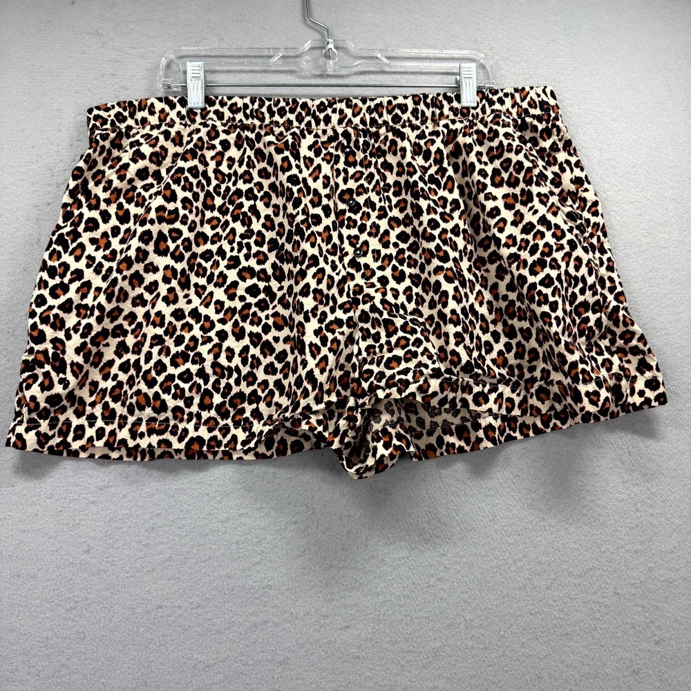 LOFT Sleepwear Shorts Womens 2XL Beige Brown Leopard Print Pleated Elastic Waist